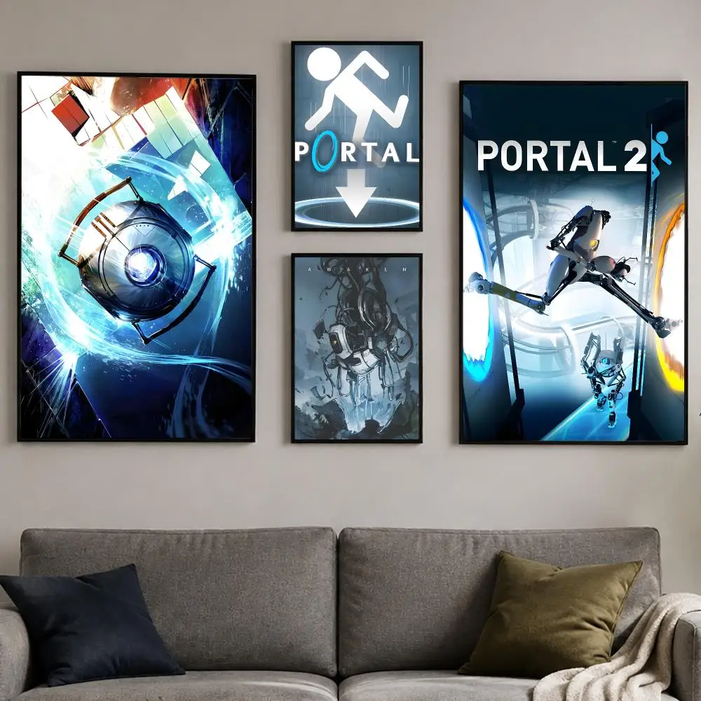 Game P-Portal Poster PP Self-Adhesive Wall Sticker Bedroom Gaming Cafe/Bar Vintage Aesthetic Decor Ideal Gift