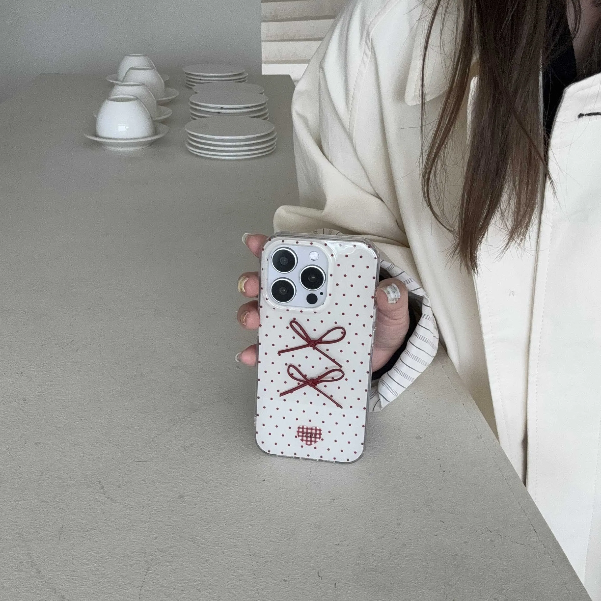 3D Leather Bowknot Ins Points Red Shell For Iphone 16Pro 12 16 13 14ProMax 14 15 Pro Max 15ProMax 13Pro 2Pro Winter Phone Case