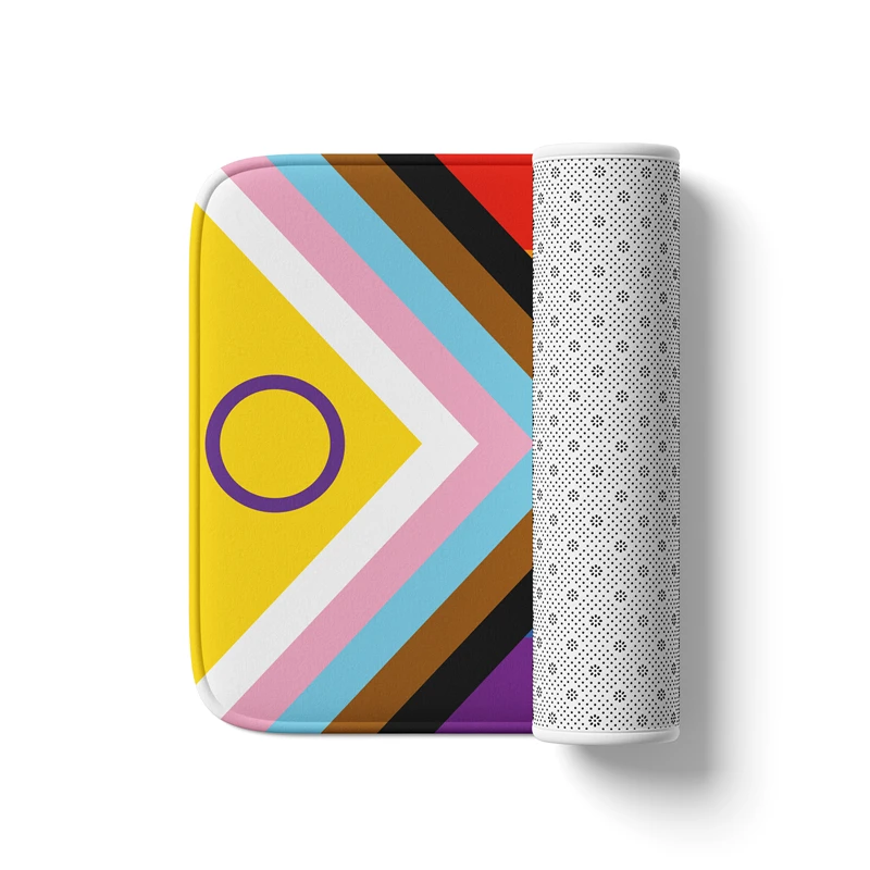 Aertemisi Intersex Inclusive Pride Flag Rainbow LGBT Bath Mat with Non Slip Base Absorbent Super Cozy Flannel Floor Rug Carpet