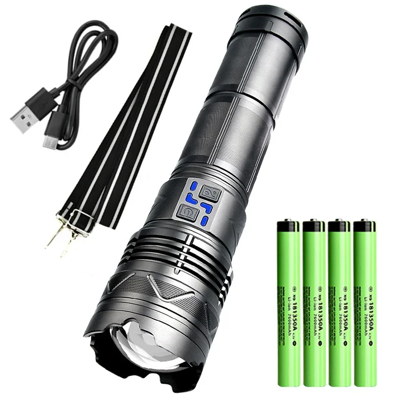 Super Bright Spotlight Long Range LED Flashlight Zoom Emergency Lantern Rechargeable Lamp Outdoor Camping Torch Power Display