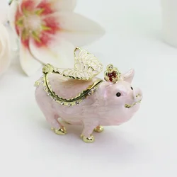 SHINNYGIFTS Pewter Enamel Flying Pig Trinket Box Birthday Gifts Home Decorative