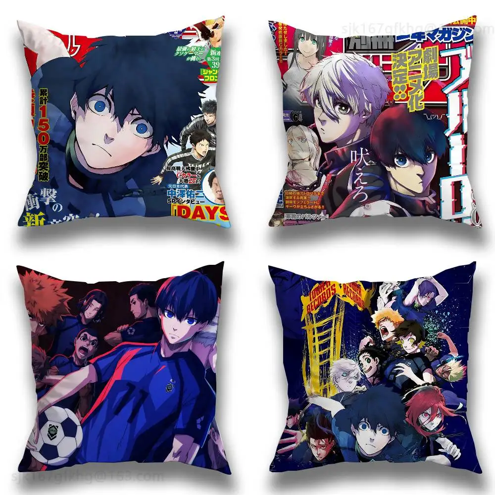 

Anime Blue L-Lock Pillow Case Square Double-Sided Printing Short Plush Sofa Cushion Cover Bedroom Bedside Pillow