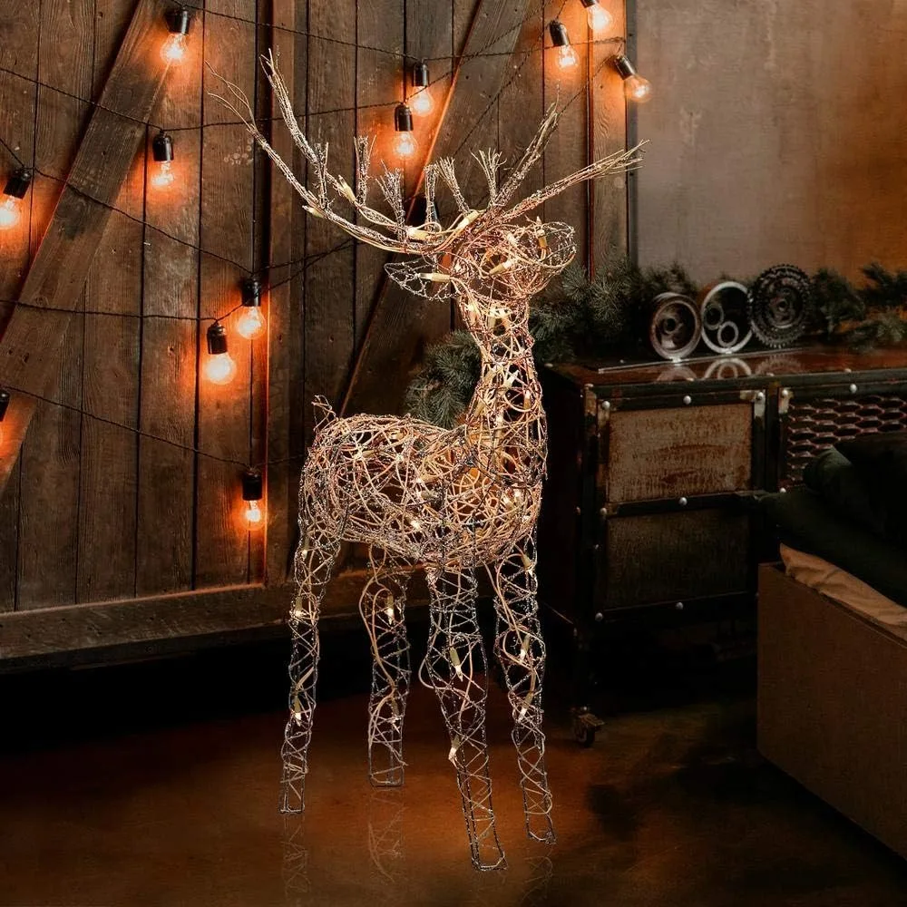 Outdoor Rattan Reindeer with White Lights, Christmas Decorations, Festival, 35 Inch High