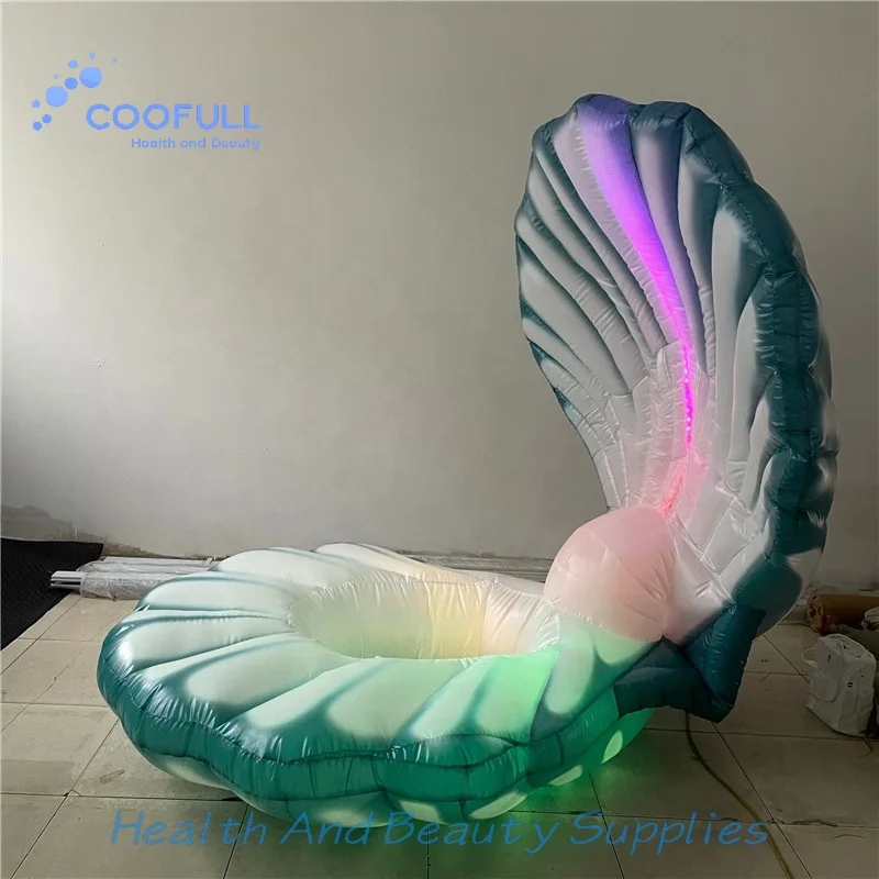 Coofull Inflatable Seaside Shell Shape Water Sofa air Bed with LED for Beach Party Decoration