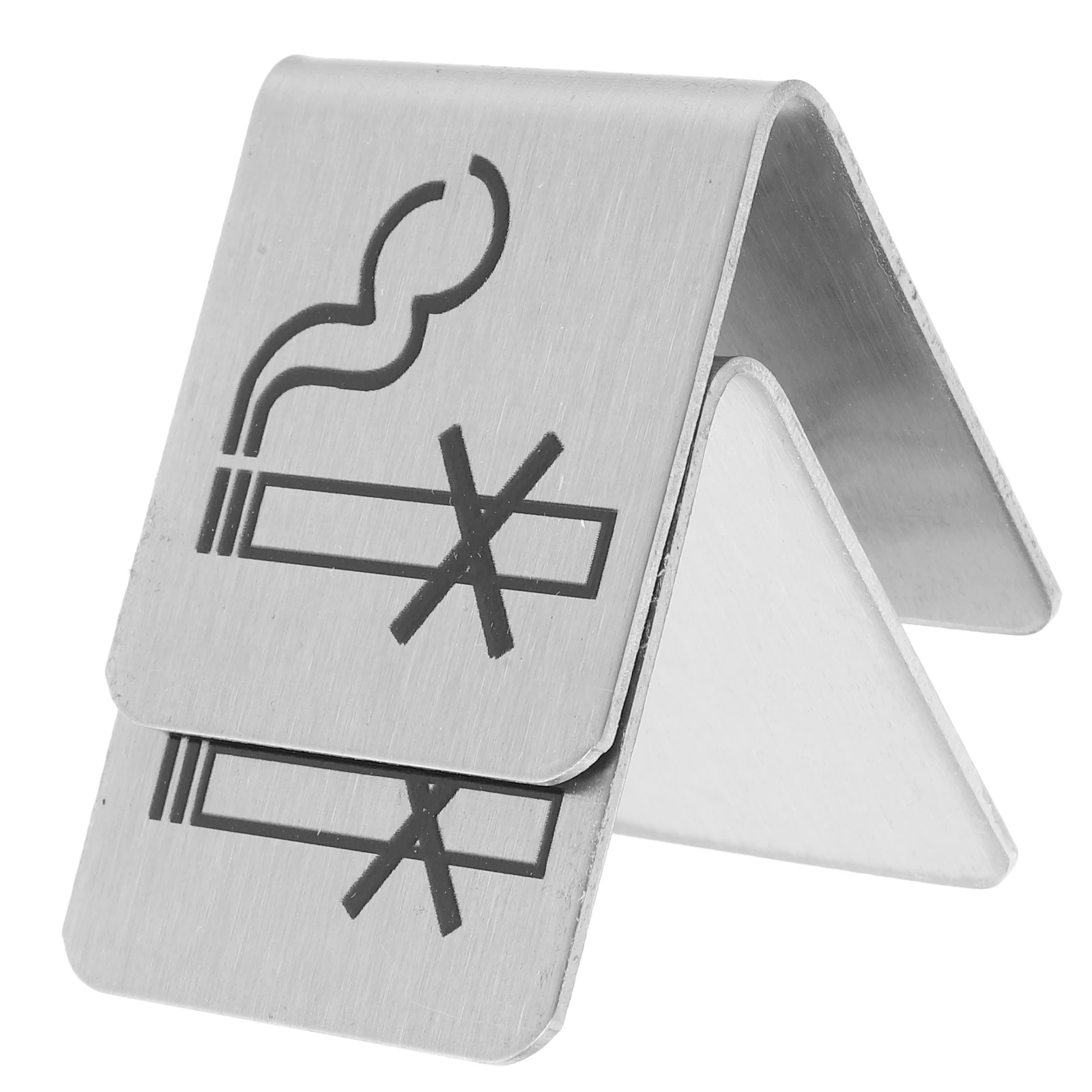 

2pcs Non-smoking Table Sign Stainless Steel Double Side Reserved Area Hotel Cafe Seat Desk Logo Silver Mall Office