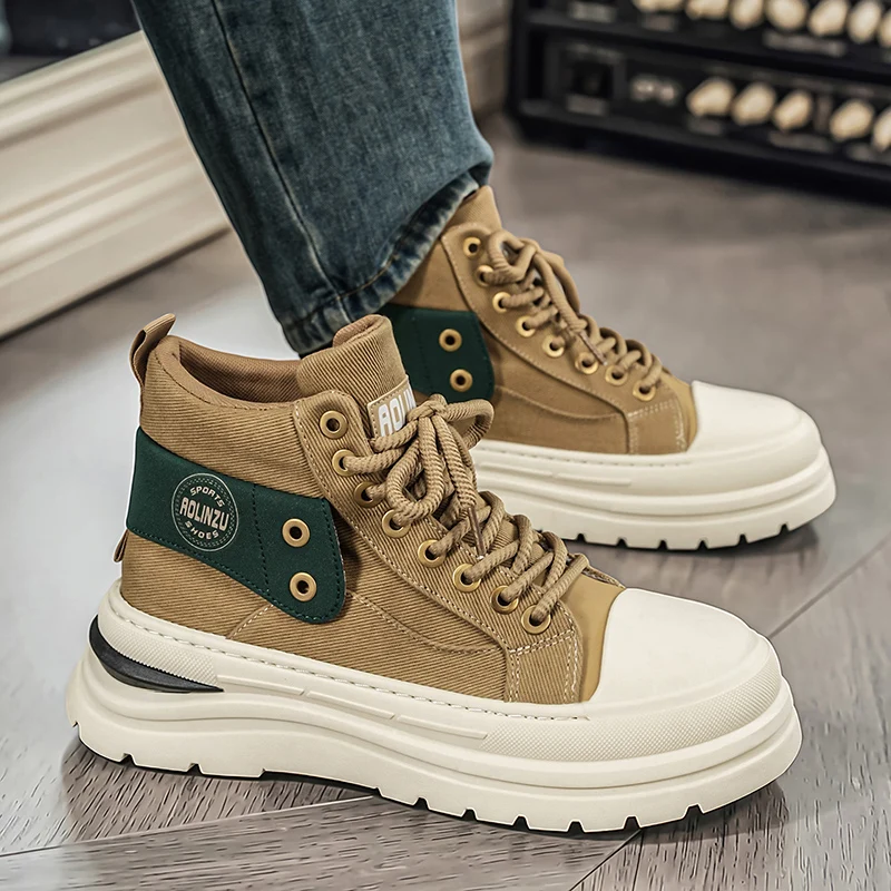 2026 New Casual Thick Sole Height Increasing High Top Versatile Casual Fashion Men's Shoes Workwear Trendy Shoes