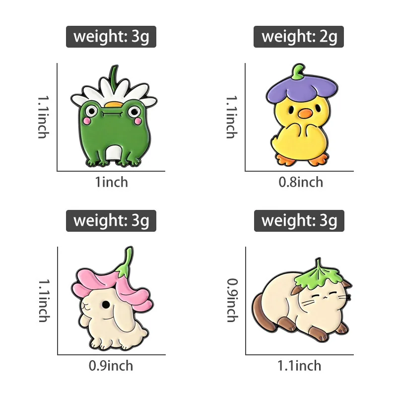 Cartoon Animal Brooch Fun Cute Daisy Frog Pink Flower Rabbit Green Leaf Cat Purple Hat Duckling Badge