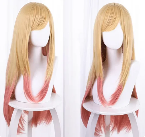 Anime My Dress-Up Darling Marin Kitagawa Cosplay Wig Yellow Pink Gradient Hair Long Straight Hair Kawaii Cute Halloween Carnival