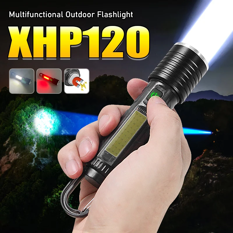 

XHP120 светодиодный фонарик Многофункциональный портативный фонарь с крючком Лампа для кемпинга Открытый аварийный свет Перезаряжаемые фонарики