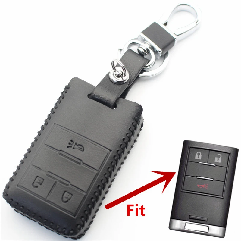 FLYBETTER Genuine Leather Key Case 4Button Keyless Entry Smart Key Cover For Chevrolet Malibu Corvette Captiva