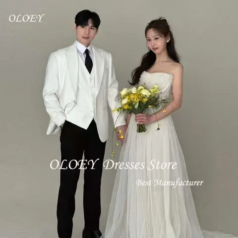 OLOEY 2025 웨딩 드레스 아가 민소매 A 라인 바닥 길이 한국 사진 촬영을위한 신부 가운 웨딩 드레스 맞춤형