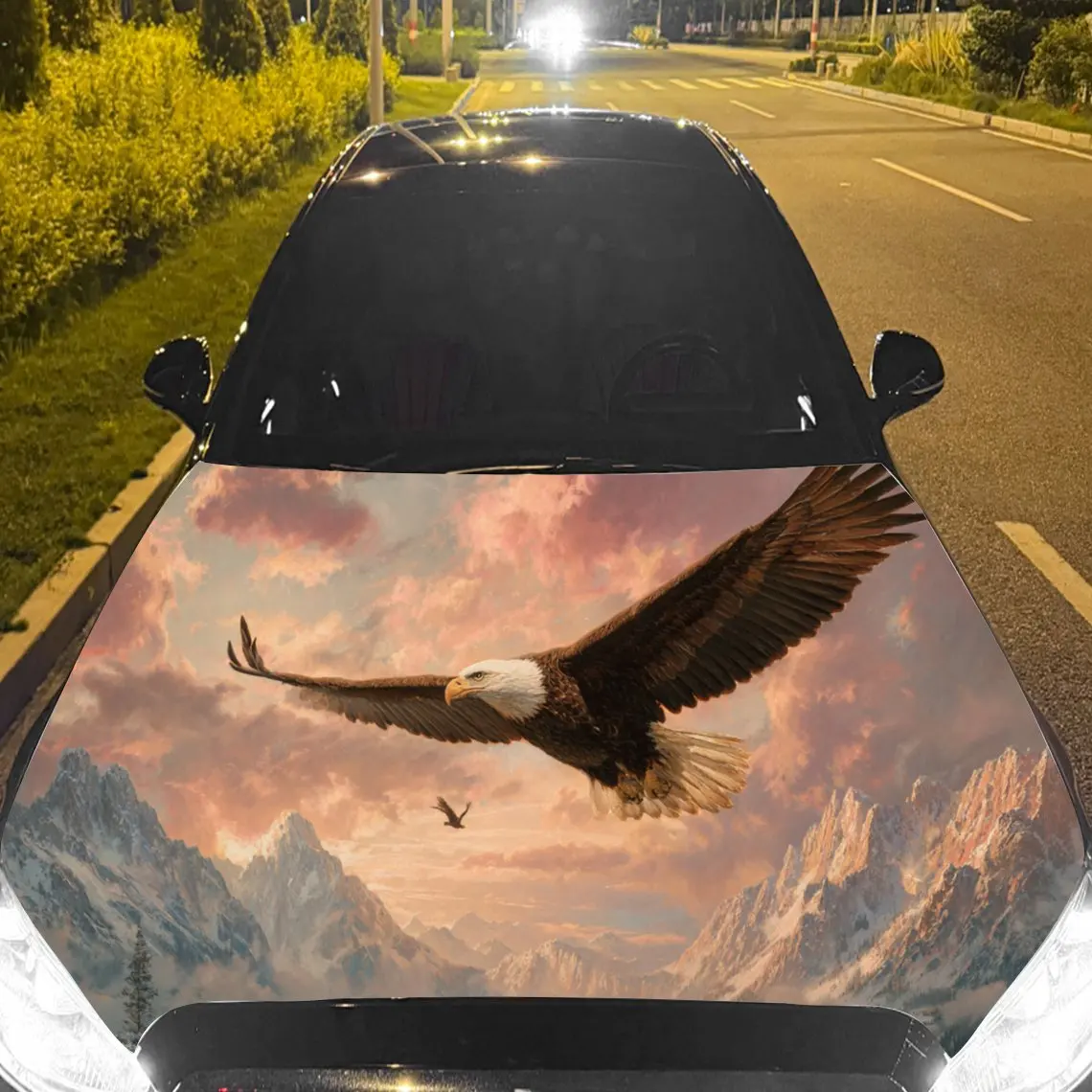 

Magnificent Eagle in Dusk Sky Car Hood Stickers - Self-Adhesive, Waterproof and Durable Vinyl Wrap, Decorate And Protect Your Ca