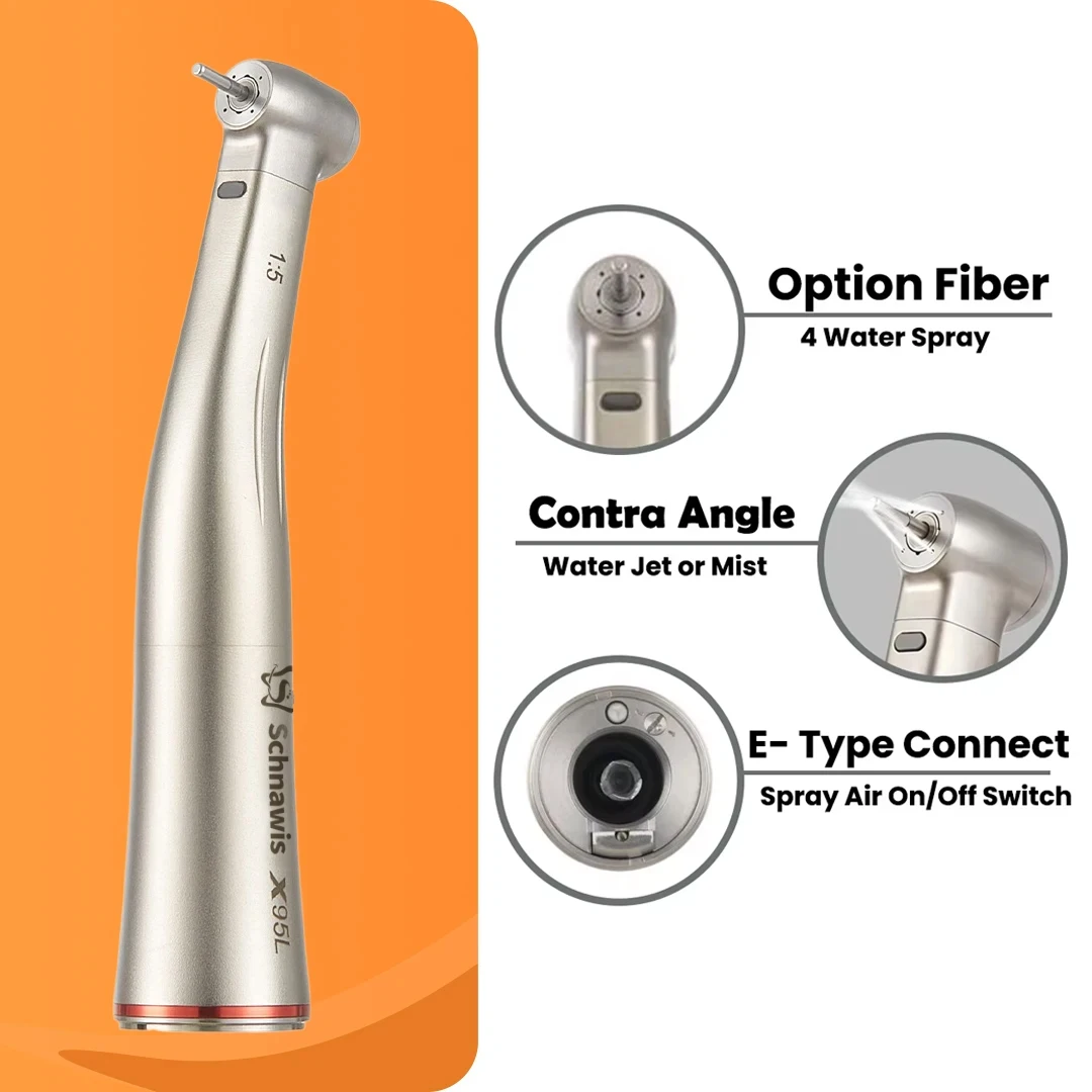 Push Button Dental 1:5 Increase Speed Handpiece for NSK Bearing Contra Angle Handpiece Spray Air On/Off Switch Fiber Red Ring