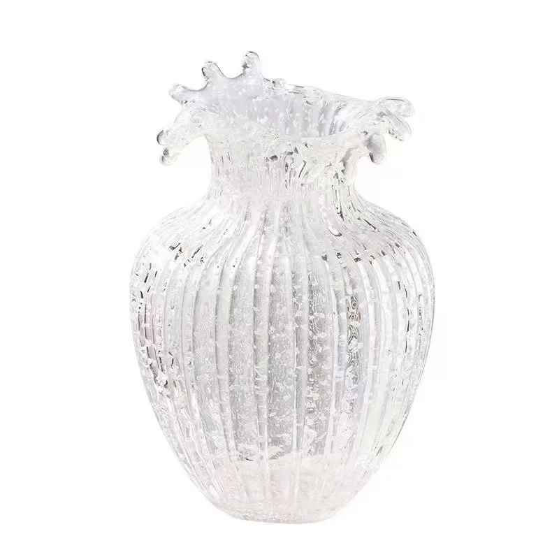 Creative luminous wave flower mouth glass vase home decoration cat claw fluorescent vase all over the sky star entrance decorati