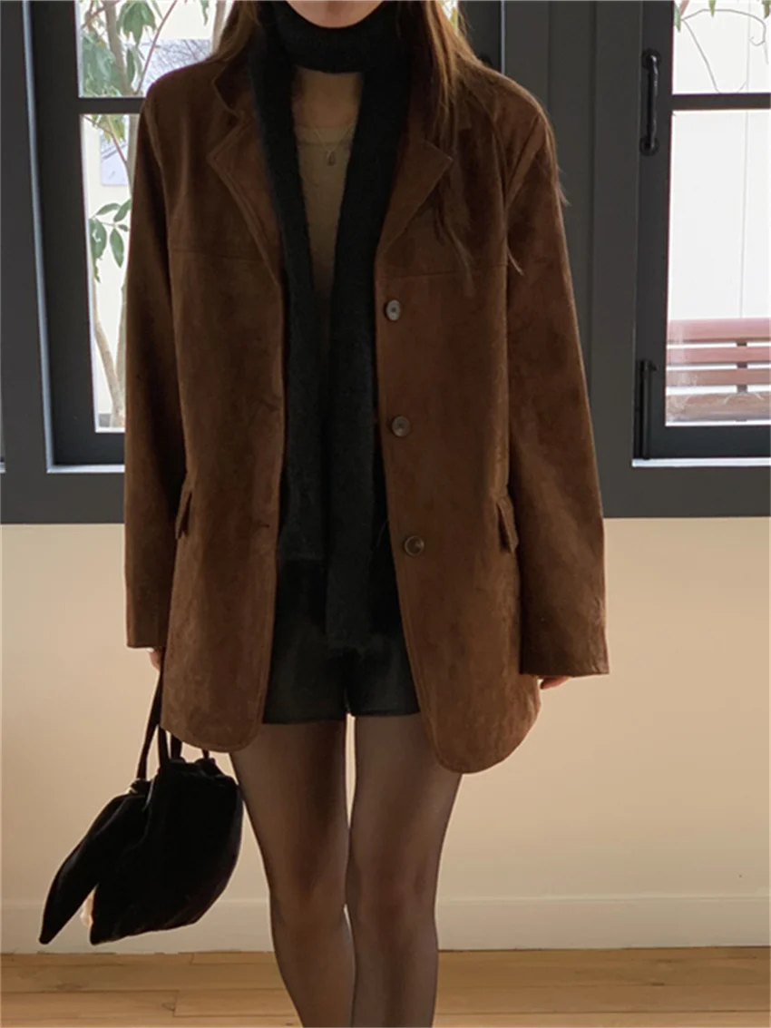 

Alien Kitty M-L Women Chamois Blazers Chic Elegant Office Lady High Street Slim 2024 Minimalist Vintage Spring Daily Coats