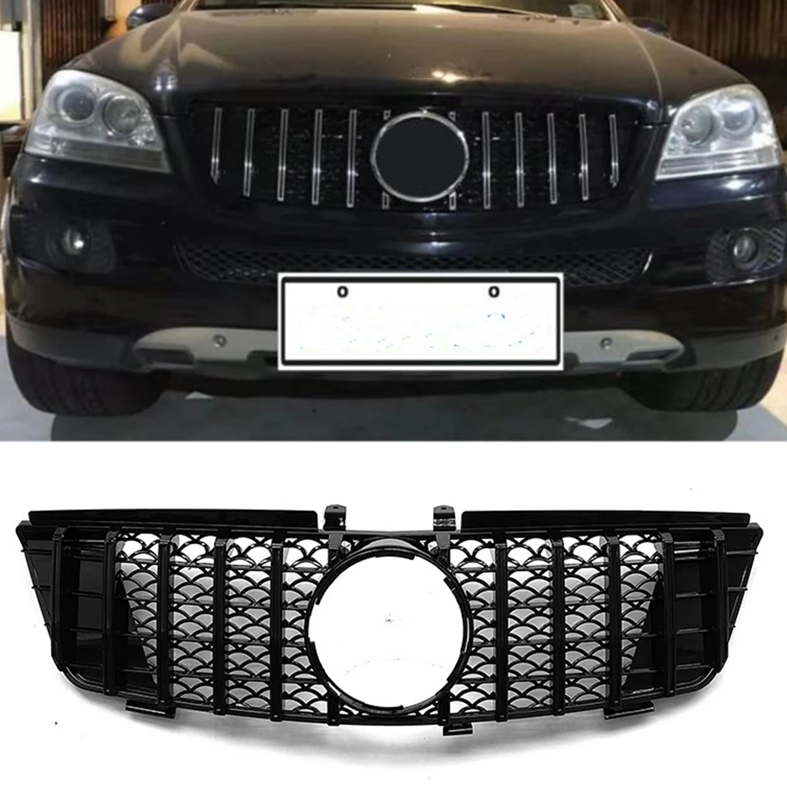 

For Mercedes-Benz ML Class W164 2005-2008 ML320 ML350 ML550 Black/Silver GT Style Front Grill Grille Upper Bumper Hood Mesh Grid