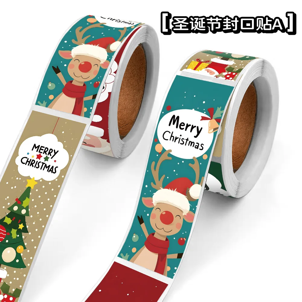 120pcs Christmas Stickers Roll Cute Santa Polar Bear Merry Christmas For Gift Wrapping Packaging Wholesale