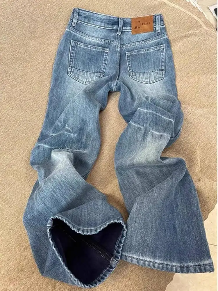 Retro Washed American High Street Vibe Lightning Pattern Jeans Loose Straight Leg Men's Jeans Casual Wear Winter Season