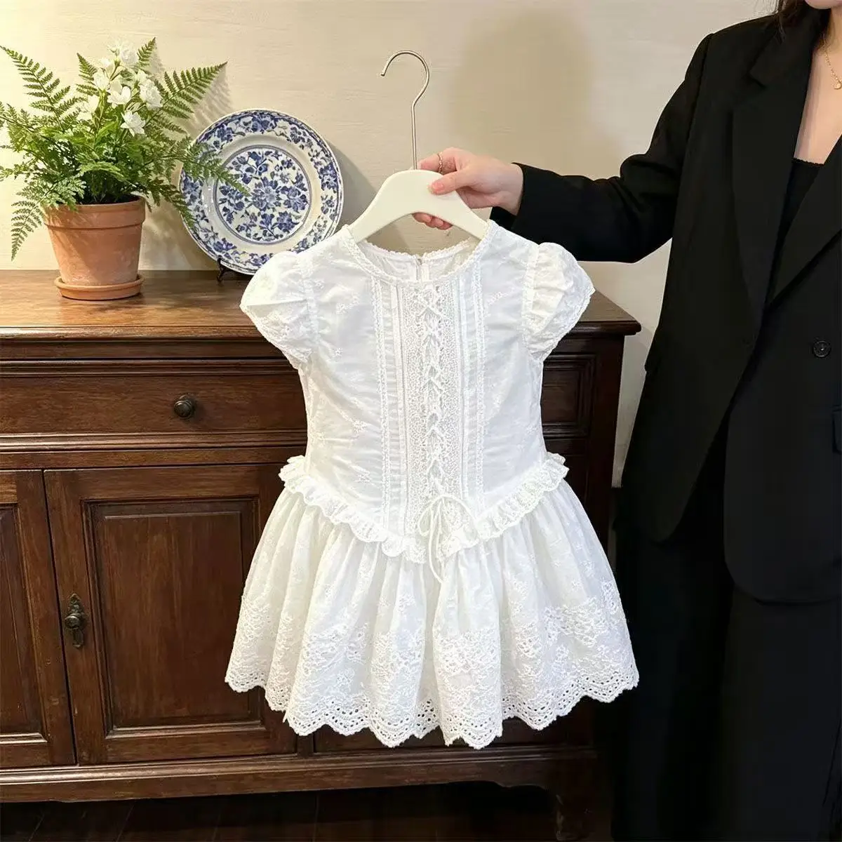 Girls Dress 2026 Summer New Style Children's French Bubble Sleeve Doll Collar Shirt Princess Dress 2-7Y