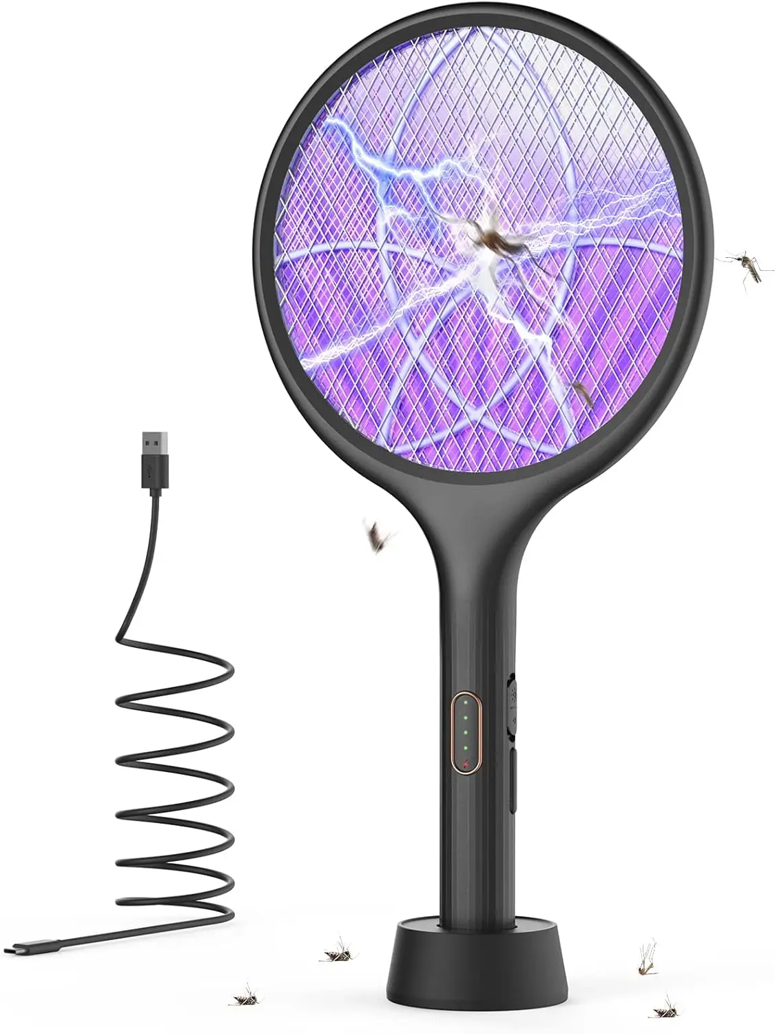 

4000V Rechargeable Electric Mosquito Zapper Racket with Purple Light, Dual Modes for Indoor Outdoor Use