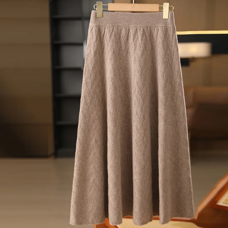 Women's Autumn Winter High Waist Knitted Mini Skirt 100% Pure Wool Tweed Casual Basic Style Skirt for Ladies
