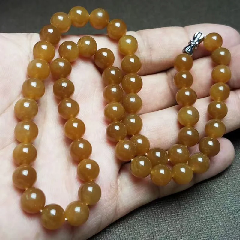 Women's Buddha Hetian Russian Sugar Color round Beads Jade Necklace Wholesale