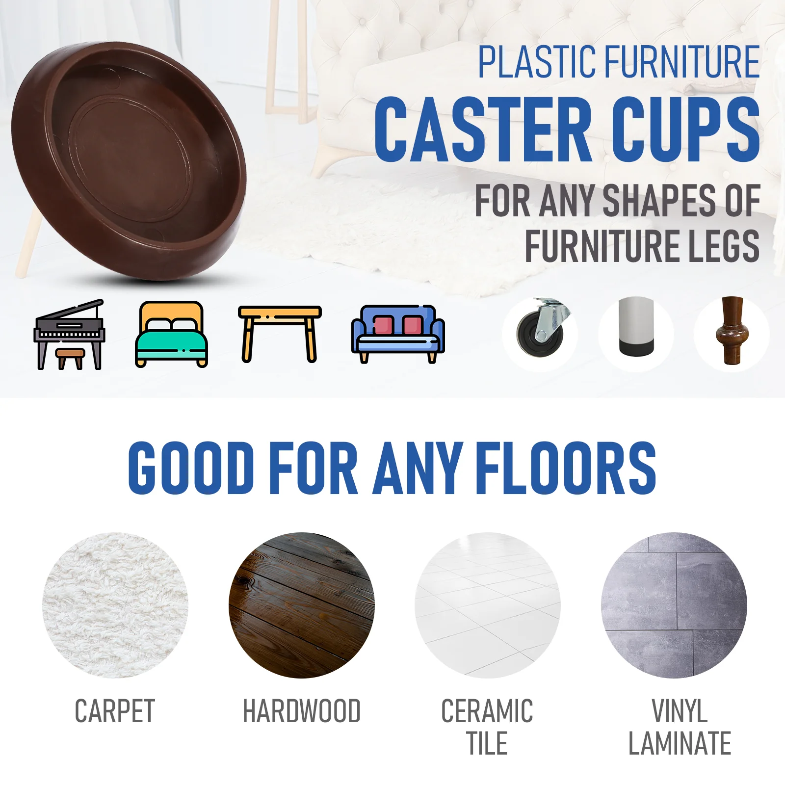 10 Pcs Caster Cup Legs for Equipment Rubber Pad Feet Furniture Gripper Prevent Round Rugs Non-slip Back to Weave Foot