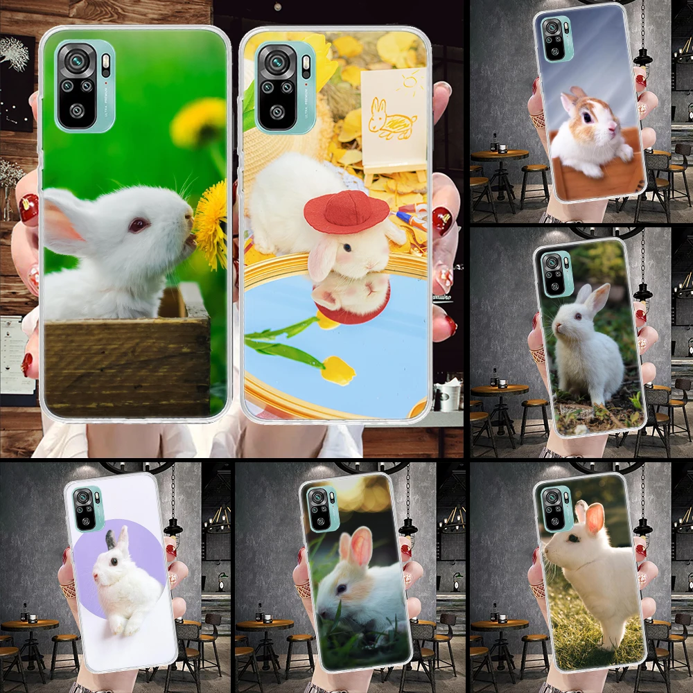 Cute Kawaii White Rabbit Soft Phone Case For Xiaomi Redmi Note 12 12S 13 11 11S 10 10S 11T 11E Pro Plus 9 9S 8 8T 7 Shell Cover 