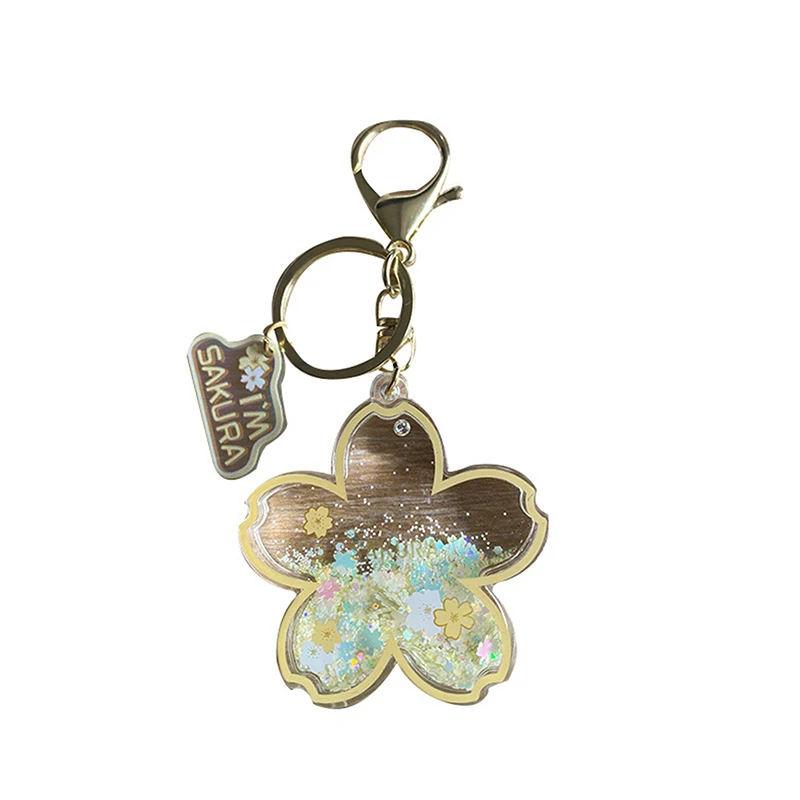 Sequins Flower Keychain For Women Pendant Transparent Quicksand Sequin Key Chain Mobile Phone Bag Car Pendant Keychain