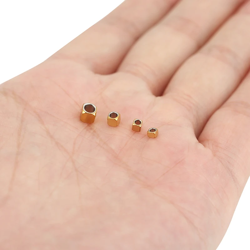 50pcs 2 3 4 mm Stainless Steel Spacer Necklace Beads Square Never Fade PVD Large Hole Bracelet Beads For DIY Jewelry Findings