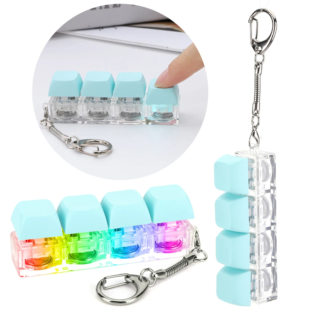 4 Keys Keyboard Fidget Toy Keychain Decompression Toys with LED Light Keyboard Clicker Toy DIY Button Stress Relief for Adult