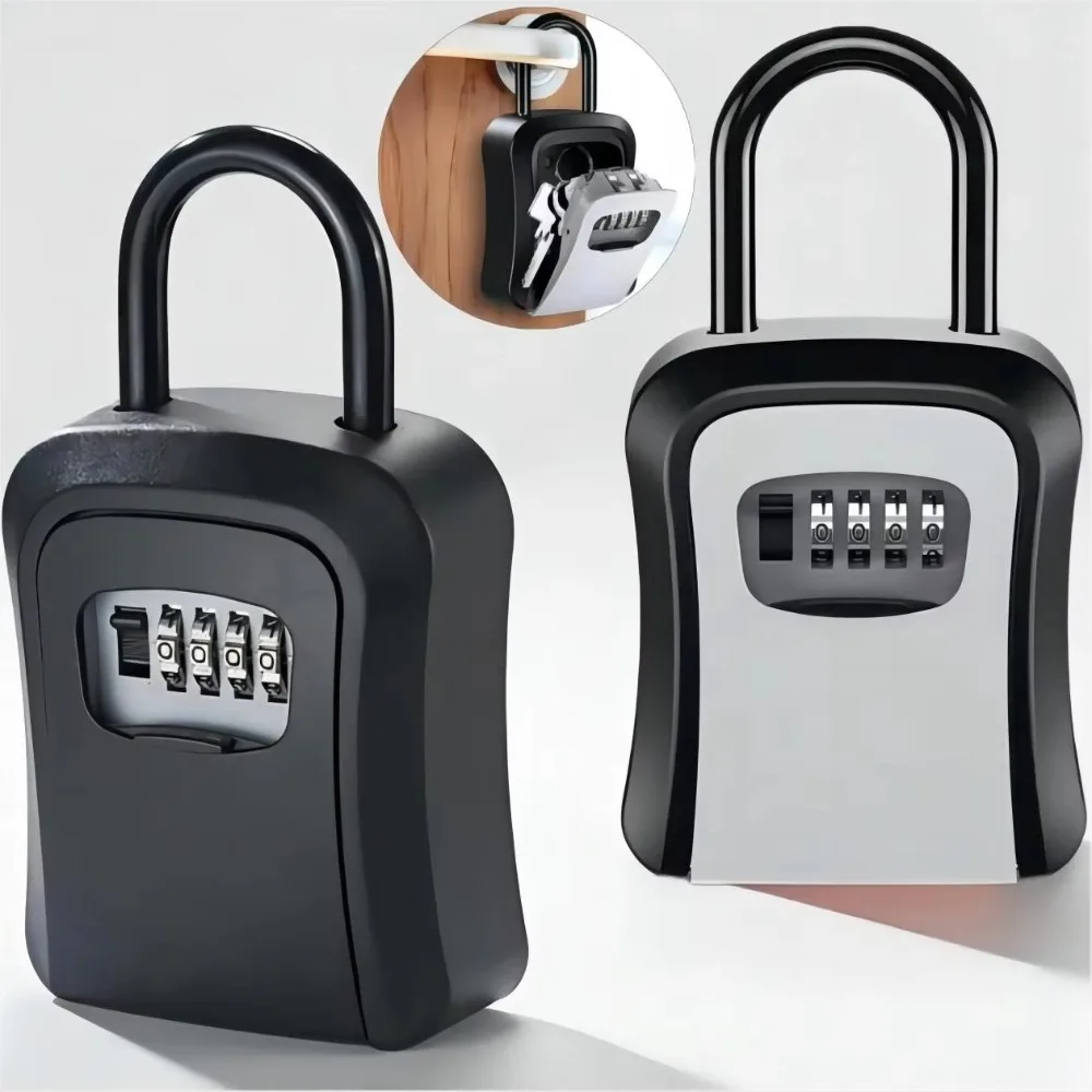 Custodia per chiavi in filo di acciaio resistente, impermeabile, codice a 4 cifre, password, scatola per chiavi, design sospeso, per la sicurezza domestica