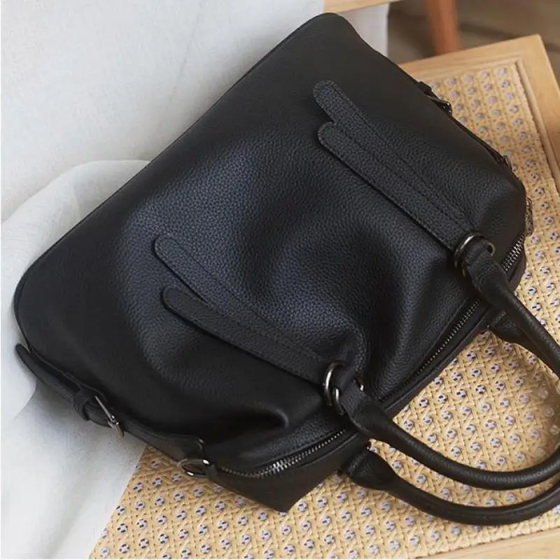 Fashion Top Layer Cowhide Lychee Pattern Large Capacity Portable Women's Bag Simple And Casual Versatile Shoulder Crossbody Bag