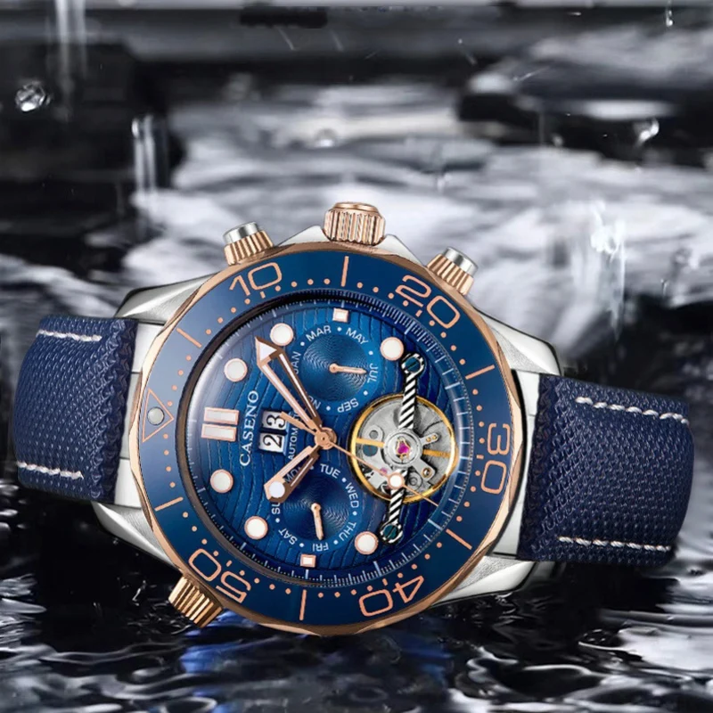 ساعة ميكانيكية للرجال حزام جلدي أنيق ساعة أوتوماتيكية من أفضل العلامات التجارية الفاخرة ساعة رجالية مقاومة للماء تقويم أسبوعي ساعة رجالية