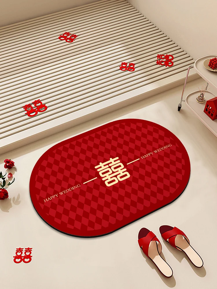

Свадебный силиконовый грязевой батом, впитывающий нескользящий дверной коврик, красный двойной ковер с изображением Харапана, спальни, туалета, входной ковер