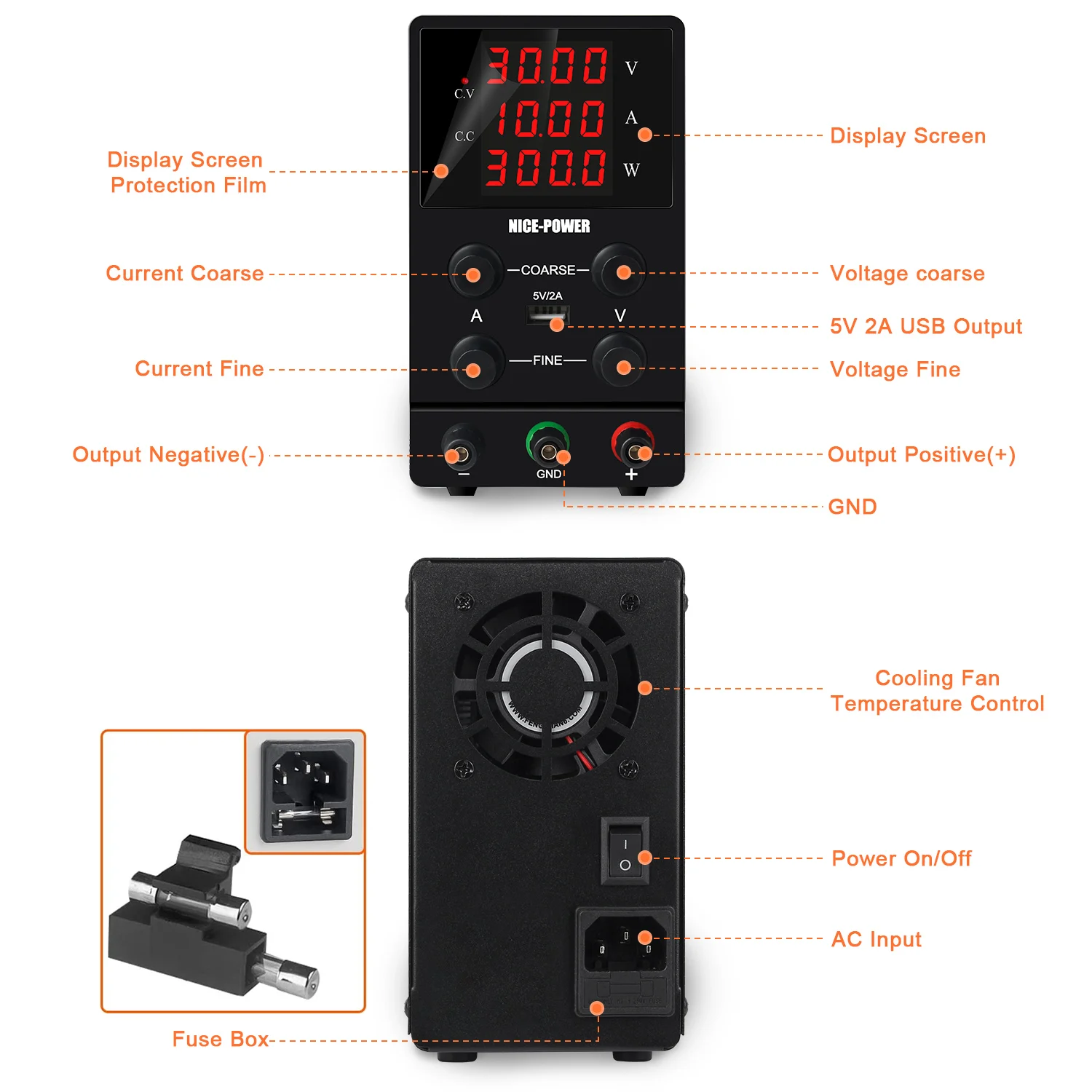 Imagem -03 - Power Supply Lab Bench Fonte de Energia Fonte de Alimentação Estabilizada Regulador de Tensão Switch Faça Você Mesmo Anodização 5v 30a 220v Ajustável dc