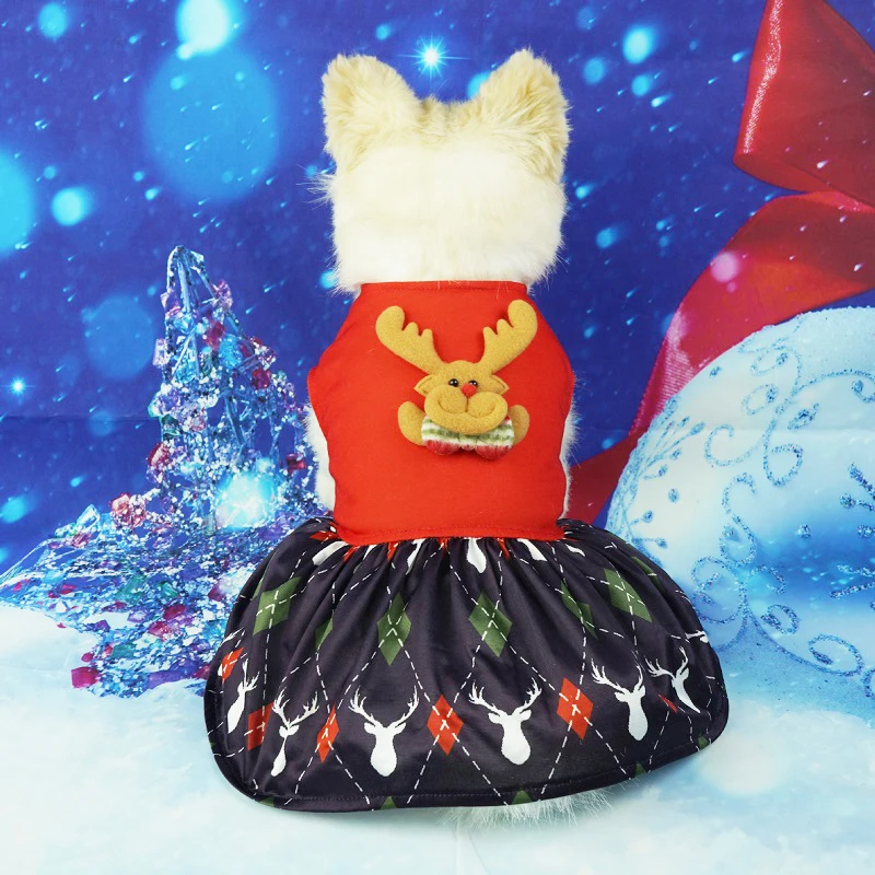 Christmas Dog Dress Pet Dog Clothes Fashion Puppy Princess Skirt Cute Bow Cat Wedding Dress Print Pet Outifts Chihuahua Clothes