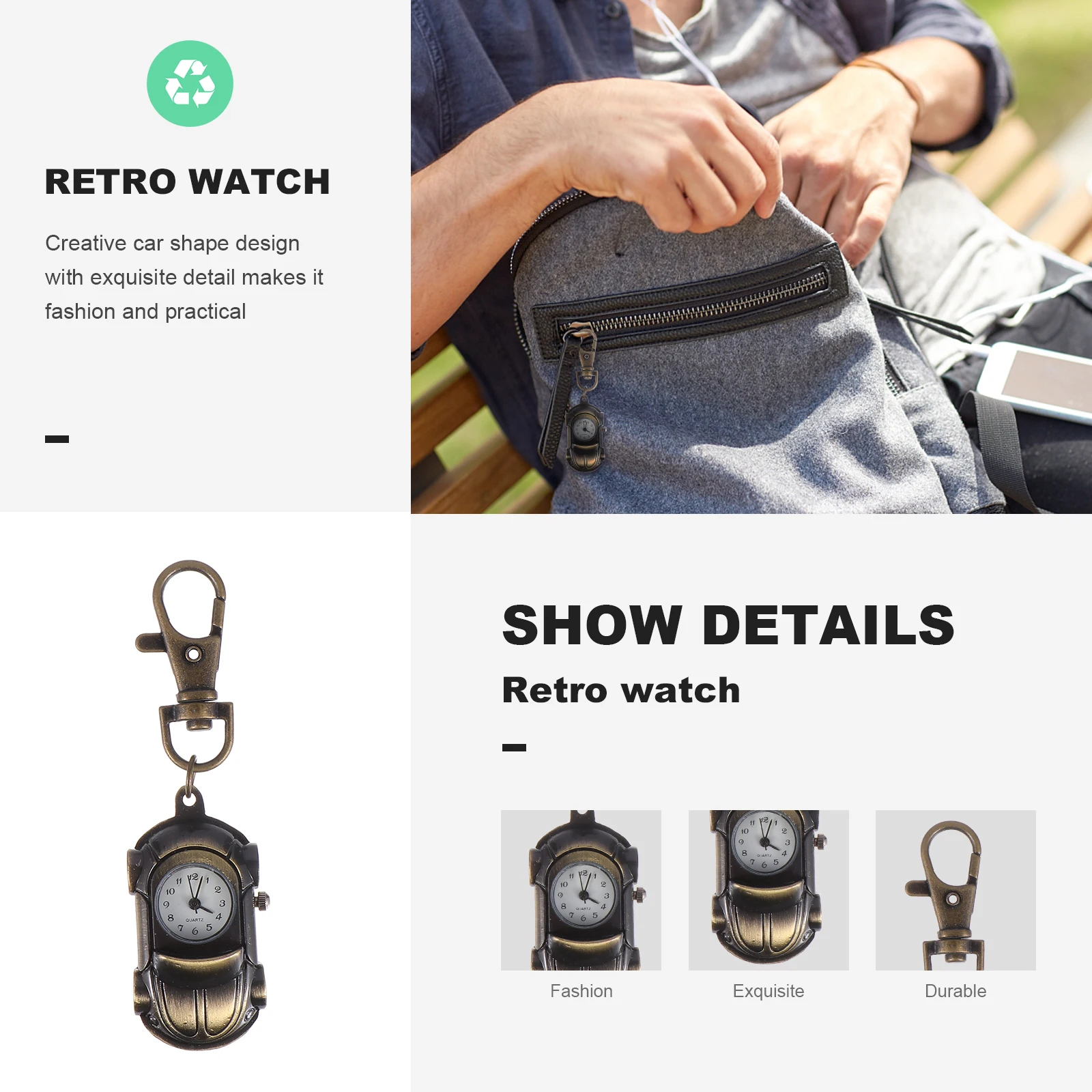 

Car Pocket Watch Minimalist Watches for Sweater Creative Clothes Decorative with Chain Vintage Mechanical