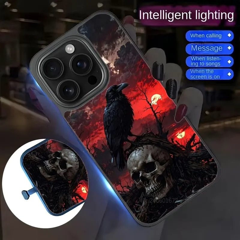 Coque Flash crâne d'art vert pour Samsung Galaxy S25 Ultra S24 Plus S23 S22 S21 S20 FE A17 A16 A55 A54 LED, coque arrière antichoc