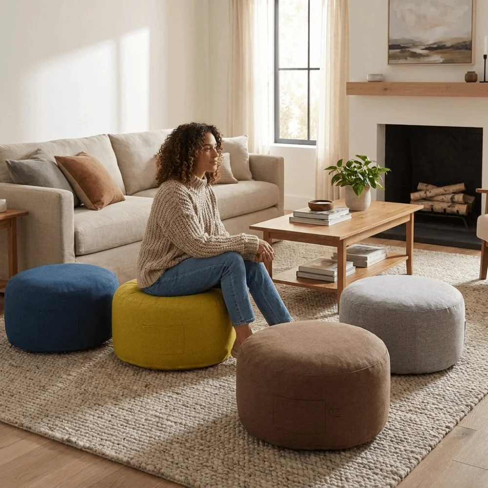 Multi-functional Round Seat Cushion Cover Large Capacity Unstuffed Storage Leg Bench with Pocket Storage Bag Meditation Use