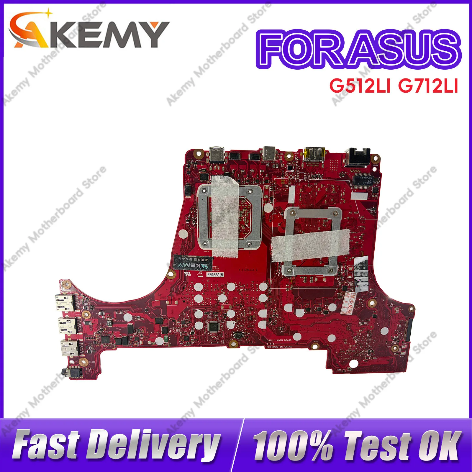 Placa-mãe para laptop G512LI, para ASUS ROG Strix G15 G512L G512LH G712LI, placa principal com processador de 10ª geração i5 i7, 100% testada e aprovada.