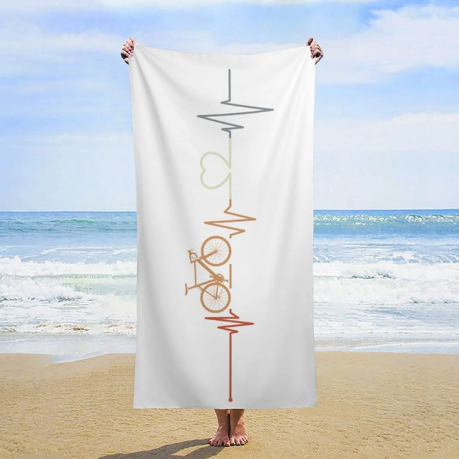 Vintage Bicycle Heartbeat Design Beach Towel - Super Absorbent Quick-Dry Microfiber, Lightweight Large Bath Towel for Beach