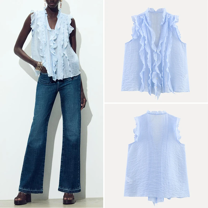 

Faionable женские irt, лето 2022, драпированные, многослойные, декоративные, Ele Sle, для поездок на работу, прямой крой, V-Ne, стандартной длины, полиэтиленовые...