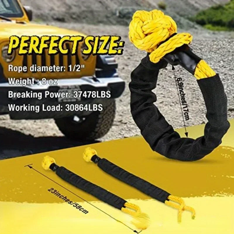 2Pcs 1/2inch X 22inch Synthetic Off-Road Trailer Rope Soft Shackle 38000lb Car ATV UTV SUV Recovery Tow Strap for Broken Tool