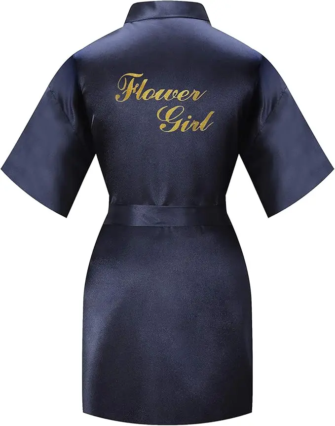 

Flower Girl's Bridesmaid Pure-colored Robe with Gold Glitter for Bridal Party Wedding Getting Ready