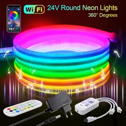 DC 24V WiFi Bluetooth WS2811 Dream Color Neon Light Waterproof RGB 360 Degree Lighting Flexible Ribbon Tape Rope LED Strip Set