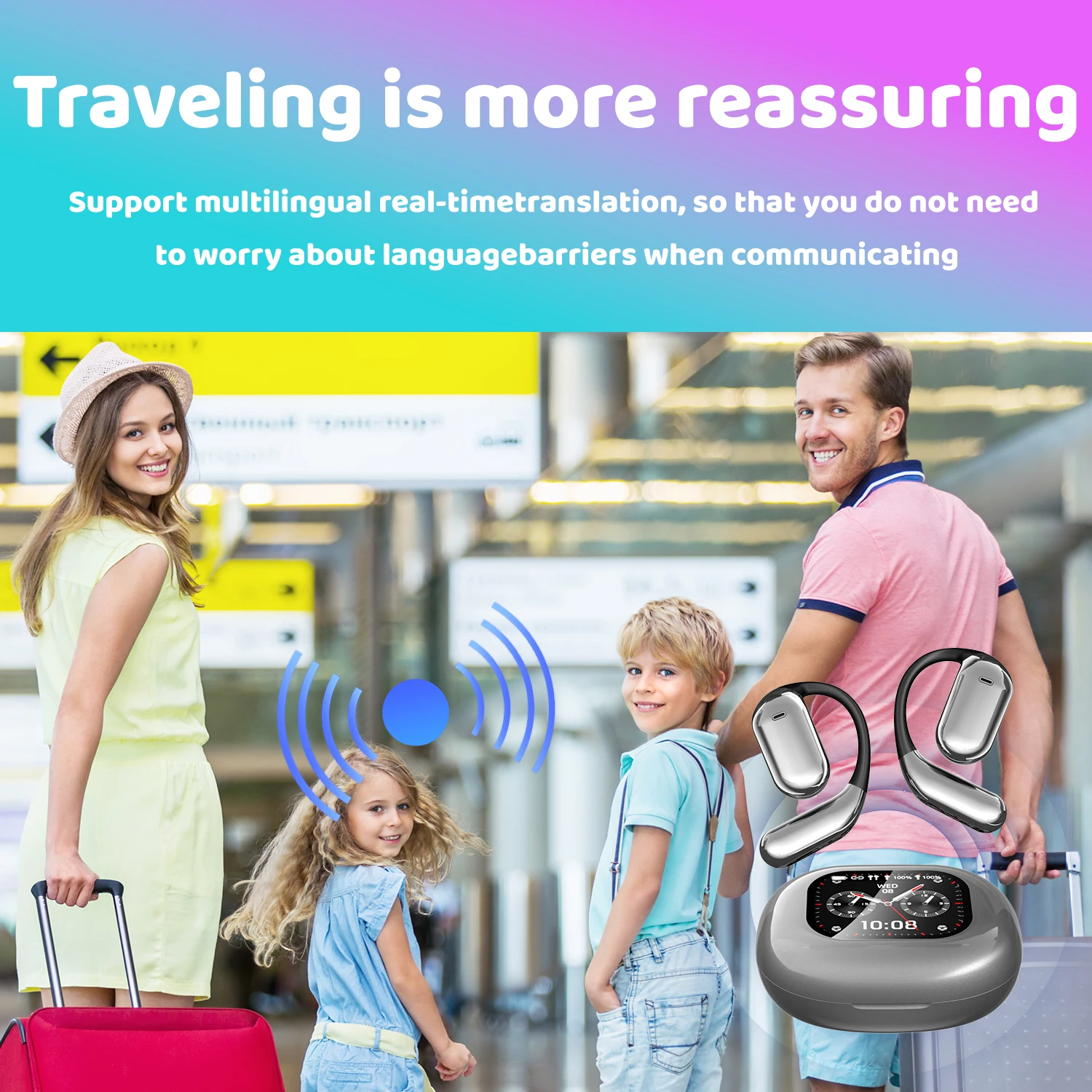 Auriculares inalámbricos con traductor AI originales con micrófono, pantalla táctil inteligente, auriculares HiFi Bluetooth 5,4, reducción de ruido deportivo