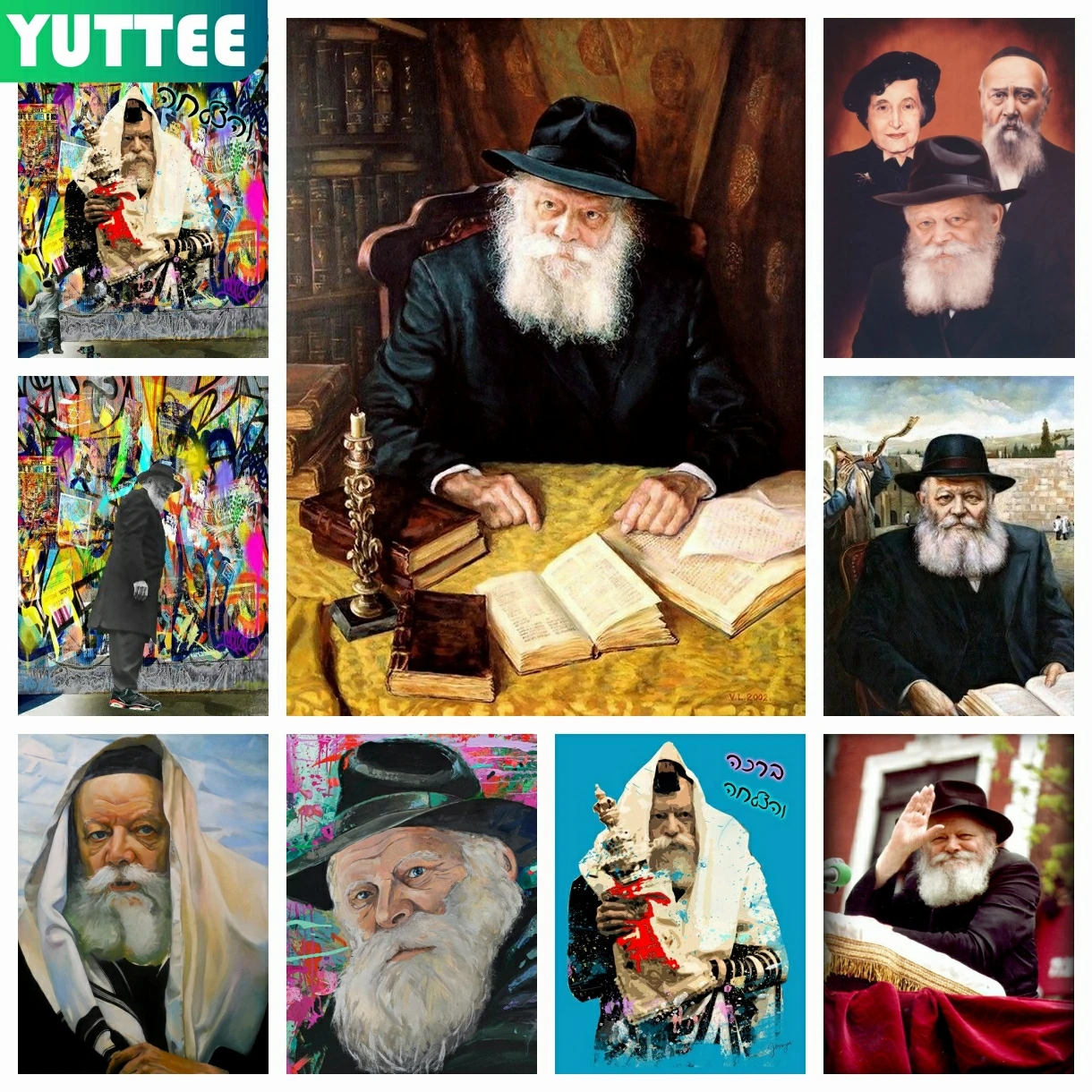 

Spiritual Leader Rabbi Jews 5D DIY Diamond Painting Portrait Diamond Embroidery Home Decor Cross Stitch Mosaic Picture Handmade