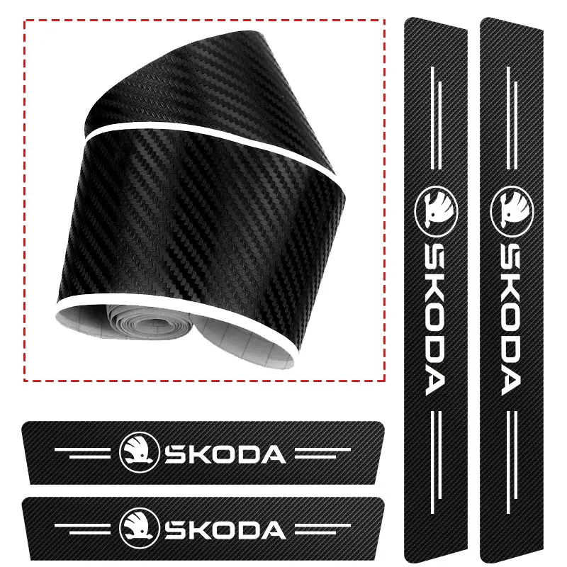 Carbon Fiber Door Sill Protector Leather Vinyl Stickers For Skoda Fabia Superb Yeti Octavia Rapid Kodiaq Mk3 A6 A7 2 3 A5 Kamiq
