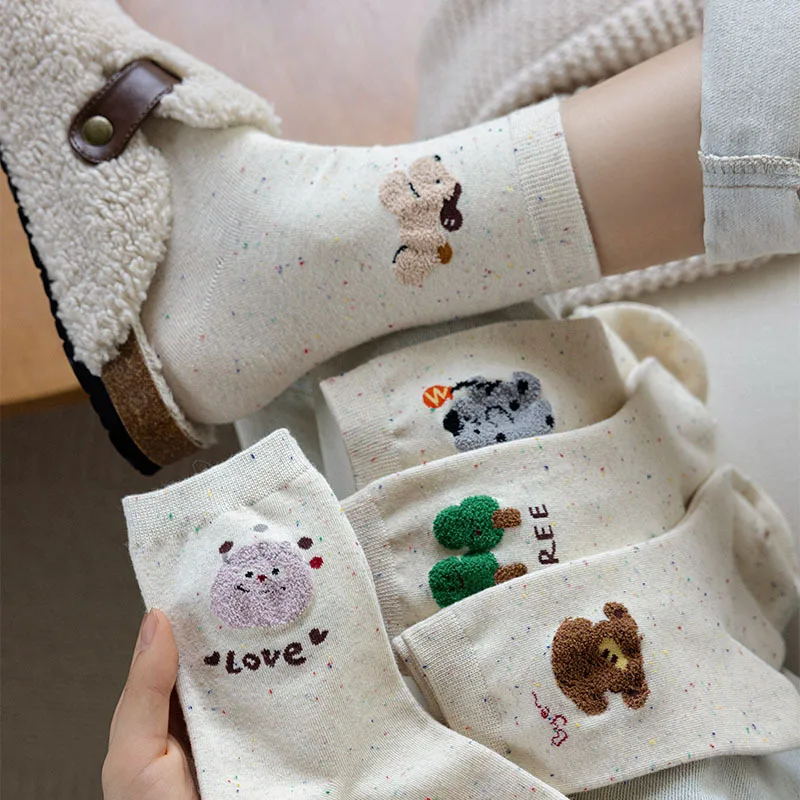 

Women's Kawaii Socks Idea Yarn Cartoon Dog Animal Print Warm Animal Pattern Middle Tube Autumn Winter Department Wind Pile Socks